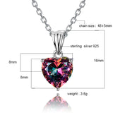 925 Silver Heart Pendant Necklace Multicolor Charm 16x8MM Women's Jewelry