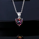 925 Silver Heart Pendant Necklace Multicolor Charm 16x8MM Women's Jewelry