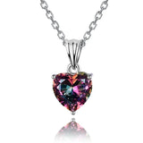 925 Silver Heart Pendant Necklace Multicolor Charm 16x8MM Women's Jewelry