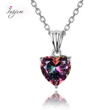 925 Silver Heart Pendant Necklace Multicolor Charm 16x8MM Women's Jewelry