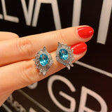 Ruby Gemstone Eye Shape Pink Crystal Flower Earrings