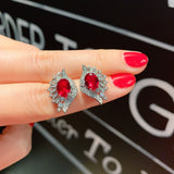 Ruby Gemstone Eye Shape Pink Crystal Flower Earrings