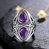 Natural Amethyst S925 Sterling Silver Ring Women's Jewelry Vintage Ring