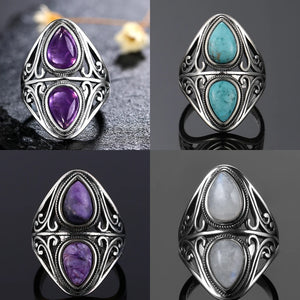 Natural Amethyst S925 Sterling Silver Ring Women's Jewelry Vintage Ring
