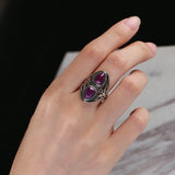 Natural Amethyst S925 Sterling Silver Ring Women's Jewelry Vintage Ring