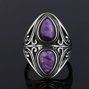 Natural Amethyst S925 Sterling Silver Ring Women's Jewelry Vintage Ring