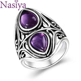 Natural Amethyst S925 Sterling Silver Ring Women's Jewelry Vintage Ring