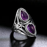 Natural Amethyst S925 Sterling Silver Ring Women's Jewelry Vintage Ring