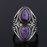 Natural Amethyst S925 Sterling Silver Ring Women's Jewelry Vintage Ring