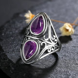 Natural Amethyst S925 Sterling Silver Ring Women's Jewelry Vintage Ring