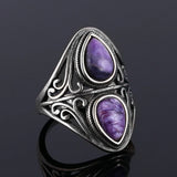 Charoite Beads Ring Women's S925 Sterling Silver Vintage Anniversary Party