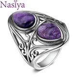 Charoite Beads Ring Women's S925 Sterling Silver Vintage Anniversary Party