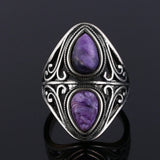 Charoite Beads Ring Women's S925 Sterling Silver Vintage Anniversary Party