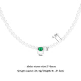 Oval Ruby Emerald Aquamarine Pearl Pendant Necklace for Women