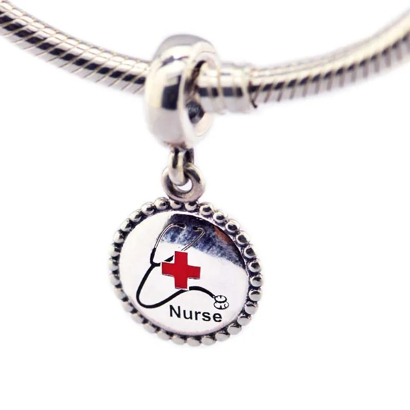 925 Silver Nurse Dangle Charm for DIY Bracelets