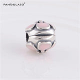 925 Silver Beads Pink Enamel Flower Clip Charm for DIY Bracelets