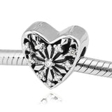 925 Silver Snowflake Heart Charm for Bracelets DIY Jewelry