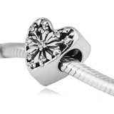 925 Silver Snowflake Heart Charm for Bracelets DIY Jewelry