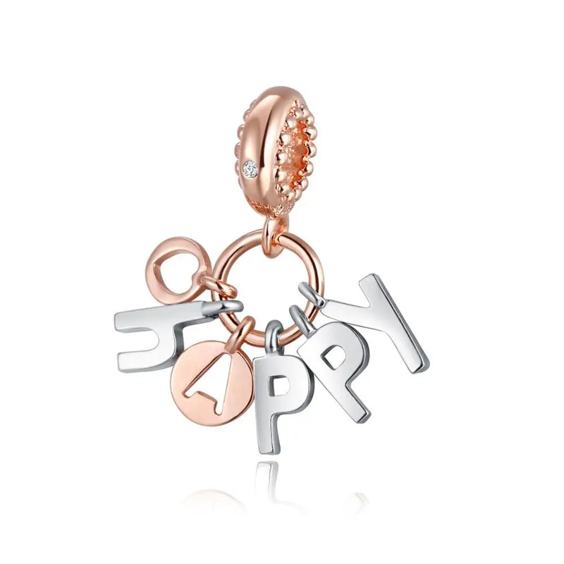 925 Silver Be Happy Dangle Charm For DIY Bracelets