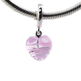 925 Silver Pink Ribbon Heart Dangle DIY Bracelets Jewelry