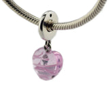925 Silver Pink Ribbon Heart Dangle DIY Bracelets Jewelry