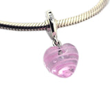 925 Silver Pink Ribbon Heart Dangle DIY Bracelets Jewelry
