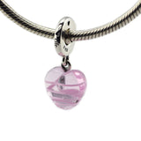 925 Silver Pink Ribbon Heart Dangle DIY Bracelets Jewelry