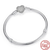 925 Silver Heart T-Bar Cuff Bracelet Sparkling Disc Clasp