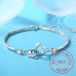 925 Sterling Silver Bracelet with Crystal Zircon, Heart Jewelry for Women