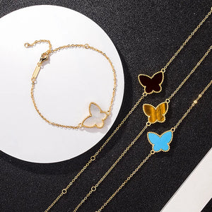 925 Silver Chain Bracelet Red Shell Butterfly For Women