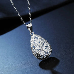 925 Sterling Silver Hollow Drop Pendant Necklace for Women