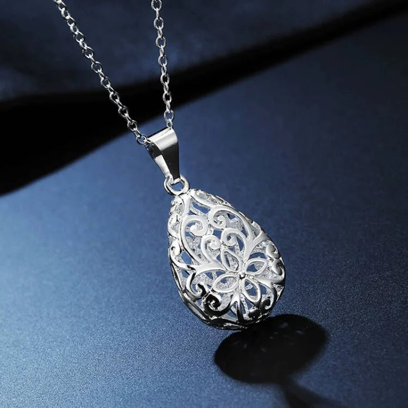 925 Sterling Silver Hollow Drop Pendant Necklace for Women