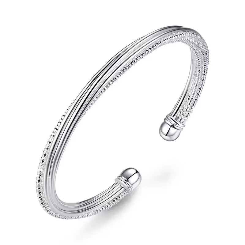 925 Silver Bead Bangle Bracelet For Women