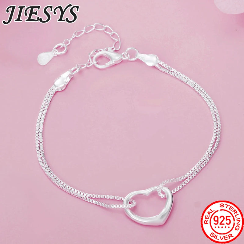Romantic Heart Bracelet 925 Sterling Silver Women's Wedding Party Jewelry
