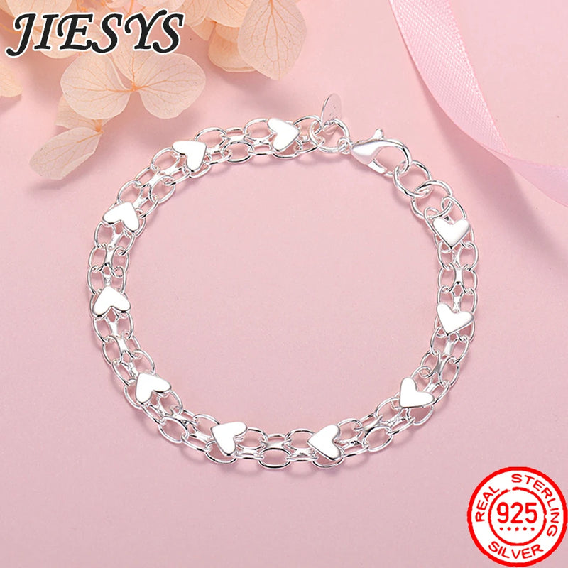 925 Sterling Silver Heart Bracelet for Women