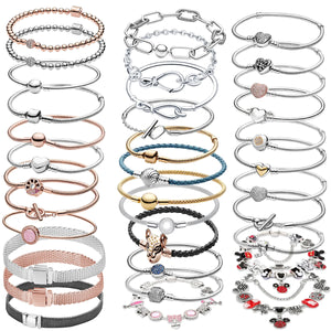 925 Sterling Silver Heart T-Bar Cuff Chain Bracelet