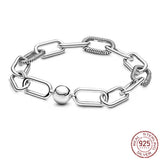 925 Silver Heart T-Bar Cuff Chain Bracelet Sparkling Disc Clasp