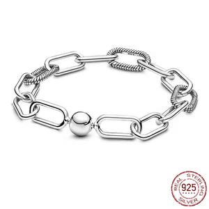925 Sterling Silver Heart T-Bar Cuff Chain Bracelet