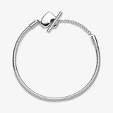 925 Sterling Silver Heart T-Bar Cuff Chain Bracelet