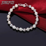 925 Sterling Silver Bracelets Frosted Beads Chain for Wedding Party