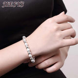 925 Sterling Silver Bracelets Frosted Beads Chain for Wedding Party