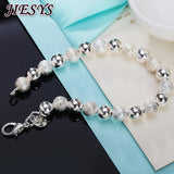 925 Sterling Silver Bracelets Frosted Beads Chain for Wedding Party