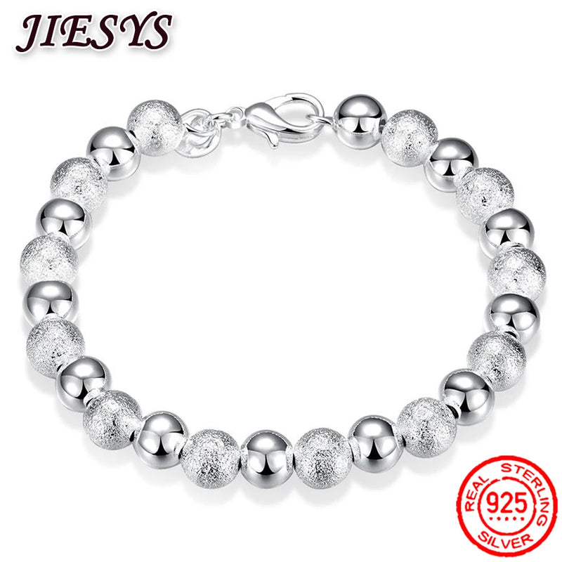 925 Sterling Silver Bracelets Frosted Beads Chain for Wedding Party