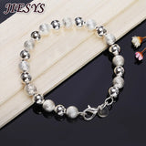 925 Sterling Silver Bracelets Frosted Beads Chain for Wedding Party