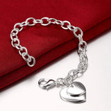 925 Sterling Silver Double Heart Card Pendant Bracelet