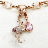 Flamingo Pink Crystal Rose Charms Bracelet in 925 Sterling Silver