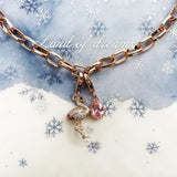 Flamingo Pink Crystal Rose Charms Bracelet in 925 Sterling Silver