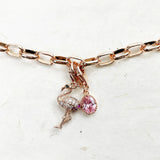 Flamingo Pink Crystal Rose Charms Bracelet in 925 Sterling Silver