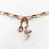 Flamingo Pink Crystal Rose Charms Bracelet in 925 Sterling Silver