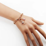 Flamingo Pink Crystal Rose Charms Bracelet in 925 Sterling Silver